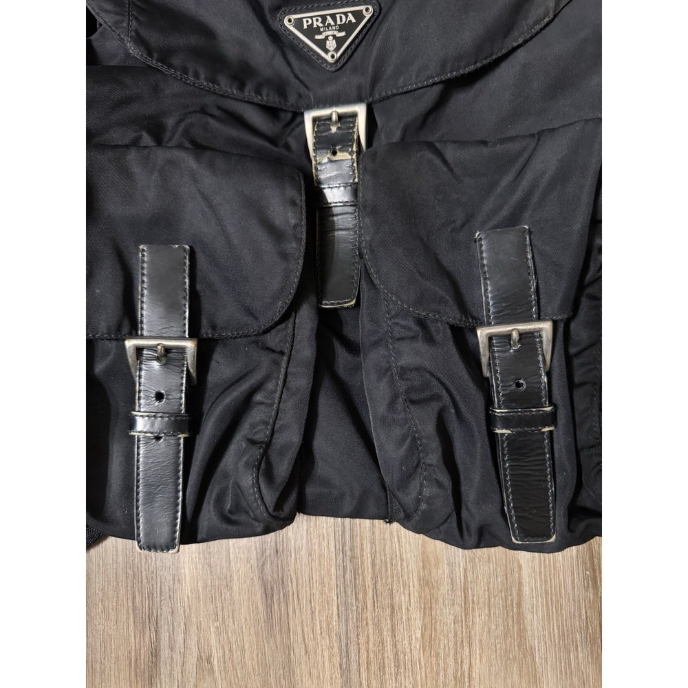 PRADA Vintage Black Tessuto Nylon Backpack Medium Triangle Logo Bag Italy 31 - Picture 3 of 16